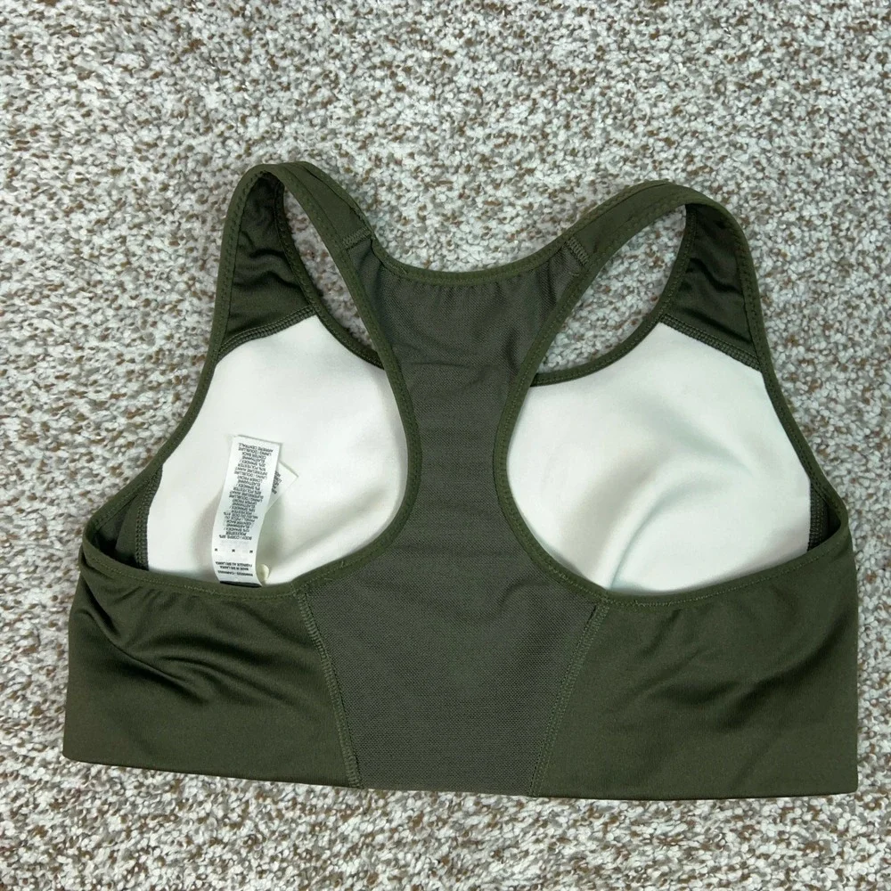 Nike Sports Bra Womens Medium Olive Green Gym Dri-FIT Racerback Swoosh Logo